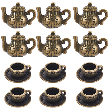 40Pcs 2 Styles Tibetan Style Alloy Pendants, Teapot, Antique Bronze, 13x15x8mm, Hole: 2mm, 20pcs/style