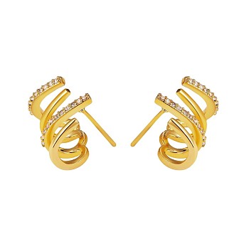 Crystal Rhinestone Claw Stud Earrings, Brass Jewelry for Women, Golden, 12x16mm