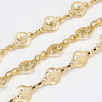 Handmade Brass Chains, Unwelded, with Spool, Unwelded, Nickel Free, Real 18K Gold Plated, 7.7x5x0.4mm, about 82.02 Feet(25m)/roll