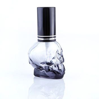 Glass Spray Bottles, with Aluminum Lid, Skull, Black, 3.5x2.7x6.7cm, Capacity: 8ml(0.27fl. oz)