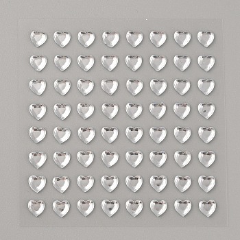 Faceted Heart Transparent Acrylic Rhinestone Stickers, Crystal Gems Stickers for DIY Nail Art, Car, Mobile Phone Decoration, Clear, 75x75x2mm, Sticker: 6x5.5mm, 64pcs/sheet
