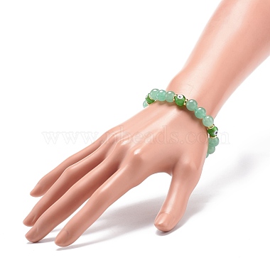 Круглый эластичный браслет из бисера с натуральным зеленым авантюрином и лэмпворком(BJEW-JB08713-07)-3