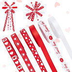 6Rolls 6 Colors Valentine's Day Polyester Printed Grosgrain Ribbon, for Gift Wrapping, Mixed Shapes, 3/8 inch(10mm), about 4.92 Yards(4.5m)/Set, 1roll/color(OCOR-PH0004-23)