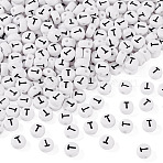 500Pcs Acrylic Beads, with Horizontal Hole, Letter, Flat Round, Letter T, 7x4mm, Hole: 1mm(SACR-TA0001-55T)