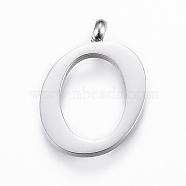 304 Stainless Steel Pendants, Initial Letter, Letter.O, Stainless Steel Color, 18x13x2mm, Hole: 2mm(STAS-F129-O-P)