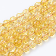 Natural Quartz Crystal Beads Strands, Round, Dyed & Heated, Gold, 6mm, Hole: 1mm, about 31pcs/strand, 8 inch(G-C076-6mm-6)