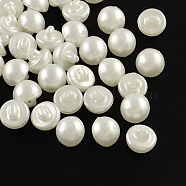 1-Hole Acrylic Shank Buttons, Imitation Pearl Style, Half Round, White, 12x11mm, Hole: 1mm(BUTT-R034-062)