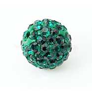 Pave Disco Ball Beads, Polymer Clay Rhinestone Beads, Grade A, Round, Emerald, PP12(1.8~1.9mm), 8mm, Hole: 1mm(RB-H258-8MM-205)