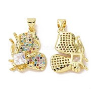 Brass Micro Pave Cubic Zirconia Pendants, Butterfly Charm, Real 18K Gold Plated, Colorful, 22x16x4mm, Hole: 3.5x4mm(ZIRC-I063-30B)