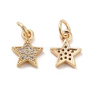 Rack Plating Brass Micro Pave Cubic Zirconia Charms, Long-Lasting Plated, Cadmium Free & Lead Free, with Jump Ring, Star Charm, Real 14K Gold Plated, 13x10x2mm, Hole: 4mm(KK-E081-18G)