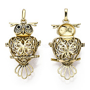 Rack Plating Brass Cage Pendants, For Chime Ball Pendant Necklaces Making, Owl, Antique Bronze, 51x29x20mm, Hole: 4x7mm, inner measure: 18x20mm(KK-Q402-18AB)