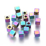 Ion Plating(IP) 304 Stainless Steel Beads, Cube, Rainbow Color, 4x4x4mm, Hole: 2mm(STAS-F225-02B-M)