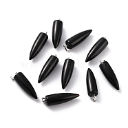 Natural Obsidian Pendants, with Platinum Brass Findings, Bullet, 32~35x10~11mm, Hole: 7X3mm(G-D040-01P-B16)
