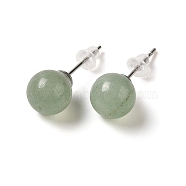 Natural Green Aventurine Stud Earrings, with Alloy Pins, Round, 20.5x8mm(X-G-B075-02P-02)