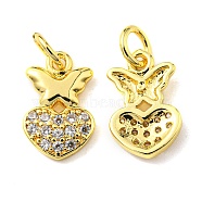 Rack Plating Brass Micro Pave Cubic Zirconia Charms, with Jump Ring, Butterfly with Heart, Real 18K Gold Plated, 13x8x2mm, Hole: 3.2mm(KK-D036-14G)