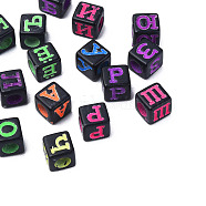 Opaque Black Acrylic Beads, Cube with Random Letter, Mixed Color, 6.5x6x6mm, Hole: 3.5mm, about 2800pcs/500g(MACR-N012-22)