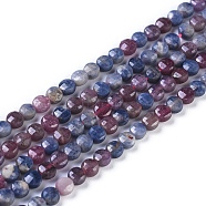 Natural Red Corundum/Ruby and Sapphire Beads Strands, Faceted, Flat Round, 3.5~4.5x2~2.5mm, Hole: 0.5mm, about 98~107pcs/strand, 15.35 inch(39cm)long(G-I249-A30)