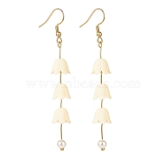 Acrylic Flower with Plastic Pearl Long Dangle Earrings, Gold Plated 304 Stainless Steel Jewelry for Women, Cornsilk, 80mm, Pin: 0.6mm(EJEW-JE04941-05)