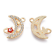 Moon Alloy Enamel Connector Charms, Evil Eye Star Links, with Crystal Rhinestone, Light Gold, Cadmium Free & Lead Free, Red, 19.5x16x2mm, Hole: 1.8mm(ENAM-T013-13KC-02)