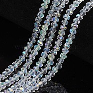 Electroplate Glass Beads Strands, Half Rainbow Plated, Faceted, Rondelle, Clear, 8x6mm, Hole: 1mm, about 65~68pcs/strand, 15.7~16.1 inch(40~41cm)(EGLA-A034-T8mm-L19)