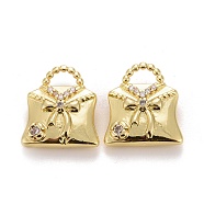 Brass Micro Pave Clear Cubic Zirconia Charms, Handbag, Golden, 13.5x13x5.5mm, Hole: 2.5x5.5mm(KK-Z024-03G)