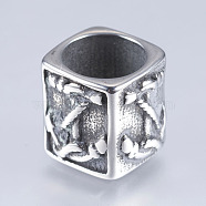 304 Stainless Steel Beads, Large Hole Beads, Cuboid with Anchor, Antique Silver, 11x12.5x12mm, Hole: 8.5mm(STAS-I072-064AS)
