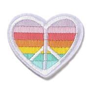 Heart with Peace Sign & Rain Stripe Appliques, Computerized Embroidery Cloth Iron on/Sew on Patches, Costume Accessories, Colorful, 63x65.5x1.5mm(DIY-D080-08)
