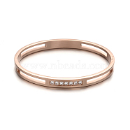 304 Stainless Steel Bangles, with Rhinestone, Rose Gold, 53x64mm, 8mm(BJEW-E277-29B-RG)