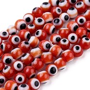 Handmade Evil Eye Lampwork Round Bead Strands, Dark Red, 4mm, Hole: 1mm, about 100pcs/strand, 14.56 inch(LAMP-L055-4mm-10)