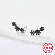 Cubic Zirconia Flower Stud Earrings, Silver 925 Sterling Silver Post Earings, Black, 12x5mm(HO3572-2)
