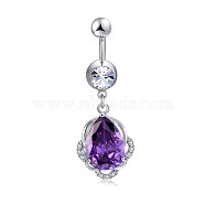 Brass Cubic Zirconia Navel Ring, Belly Rings, with 304 Stainless Steel Bar, Cadmium Free & Lead Free, teardrop, Dark Orchid, 46mm, Bar: 15 Gauge(1.5mm), Bar Length: 3/8"(10mm)(AJEW-EE0004-49C)