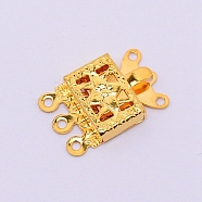 Brass Box Clasps, Multi-Strand Clasps, 3-Strands, 6 Holes, Rectangle, Golden, 15x10x2.5mm, Hole: 1mm(KK-WH0038-09G)