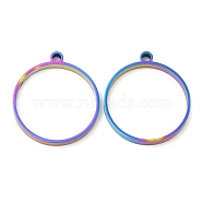 304 Stainless Steel Open Back Bezel Flat Round Pendants, For DIY UV Resin, Epoxy Resin, Pressed Flower Jewelry, Rainbow Color, 28x25x3mm, Hole: 2.2mm, Inner Diameter: 22.8mm(STAS-Z040-04B-RC)