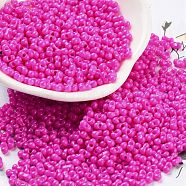 Baking Paint Glass Seed Beads, Peanut, Magenta, 2x4.5x2mm, Hole: 0.8~0.9mm, about 15000pcs/pound(SEED-A033-05H)