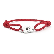 316L Surgical Stainless Steel Handcuff Link Bracelet, Polyester Braided Cord Adjustable Bracelet for Men Women, Red, 7-7/8 inch(20cm)(VALE-PW0001-030C)