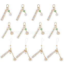 12Pcs 3 Style Alloy Enamel Mobile Straps Pearl Flower Lanyard Wrist, for Women Girl Mobile Accessories, White, 10~14.2cm, 4pcs/style(KEYC-DR0001-12)