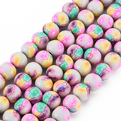 Handmade Polymer Clay Beads Strands, Round, Misty Rose, 8~9x8mm, Hole: 1.8mm, about 40pcs/strand, 12.80 inch~12.99 inch(32.5~33cm)(CLAY-N008-055-04)