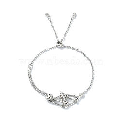 Adjustable Brass Macrame Pouch Bracelet Making for Stone Holder, Slider Bracelet, with 304 Stainless Steel Cable Chains & Brass Cubic Zirconia Charms, Flat Round, Platinum, Inner Diameter: 3/4~2-5/8 inch(2~6.7cm)(AJEW-JB01192-02)