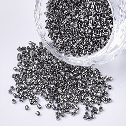 11/0 Grade A Glass Seed Beads, Cylinder, Uniform Seed Bead Size, Metallic Colours, Dark Gray, 1.5x1mm, Hole: 0.5mm, about 2000pcs/10g(X-SEED-S030-0576)