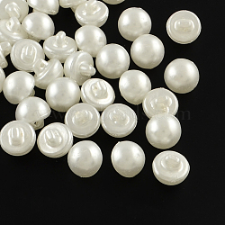 1-Hole Acrylic Shank Buttons, Imitation Pearl Style, Half Round, Beige, 12x11mm, Hole: 1mm(BUTT-R034-062)