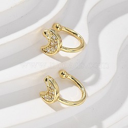 Golden Plated Brass Micro Pave Cubic Zirconia Cuff Earrings, Long-Lasting Plated, Moon, Clear, 10.5x11.5x1.1~7mm(EJEW-L244-42G)