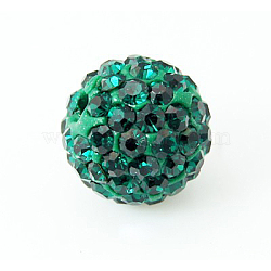 Pave Disco Ball Beads, Polymer Clay Rhinestone Beads, Grade A, Round, Emerald, PP12(1.8~1.9mm), 8mm, Hole: 1mm(RB-H258-8MM-205)