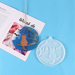 DIY Flat Round Pendant Decoration Food-grade Silicone Molds, Coaster Molds, Resin Casting Molds, For UV Resin, Epoxy Resin Craft Making, Cat Pattern, 183x177x8mm, Hole: 10mm(SIMO-D002-03A)