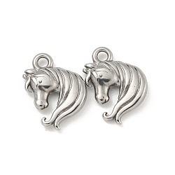 Non-Tarnish 304 Stainless Steel Charms, Horse's Head Charm, Stainless Steel Color, 14.5x12.5x3mm, Hole: 1.6mm(STAS-N103-87P)