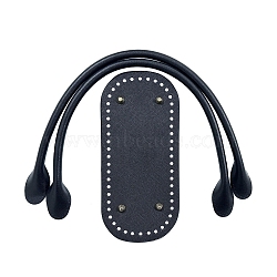 PU Leahter Knitting Crochet Oval Bags Bottom and Bag Handles, Black, 520mm(with handmade word)(PW-WGDBD8B-09)