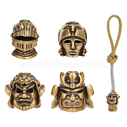 4Pcs 4 Styles Brass European Beads, Large Hole Beads, Samurai Helmet/General Head, Antique Bronze, 20~22x16~22x19~20mm, Hole: 3.9~4.8mm, 1pc/style(KK-NB0003-58)