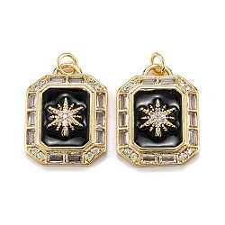 Brass Micro Pave Clear Cubic Zirconia Pendants, with Enamel and Jump Rings, Octagon with Sun, Real 18K Gold Plated, 23x17.5x4mm, Hole: 3.5mm(ZIRC-A020-07G)
