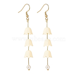 Acrylic Flower with Plastic Pearl Long Dangle Earrings, Gold Plated 304 Stainless Steel Jewelry for Women, Cornsilk, 80mm, Pin: 0.6mm(EJEW-JE04941-05)