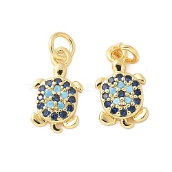 Brass Micro Pave Cubic Zirconia Charms, Sea Turtle Charms, with Jump Ring, Real 18K Gold Plated, 12.5x7x2.5mm, Hole: 2.5mm(KK-U056-44G)