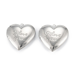 316 Surgical Stainless Steel Locket Pendants, Heart, Photo Frame Pendants, Stainless Steel Color, 29x29x7mm, Hole: 2mm(STAS-C026-08P)